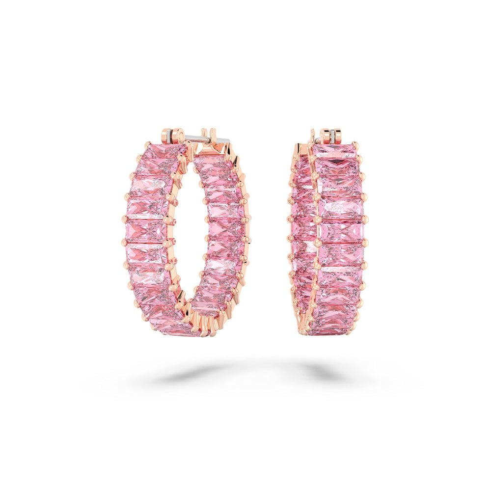Brincos de argola Swarovski Matrix com cristais rosa em ouro rosa