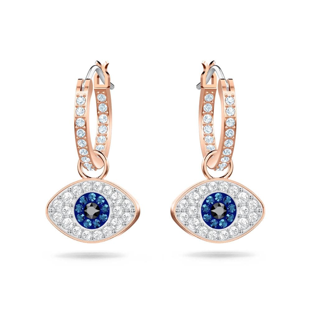 Brincos Swarovski Symbolica Evil Eye Hoop para mulheres em ouro rosa