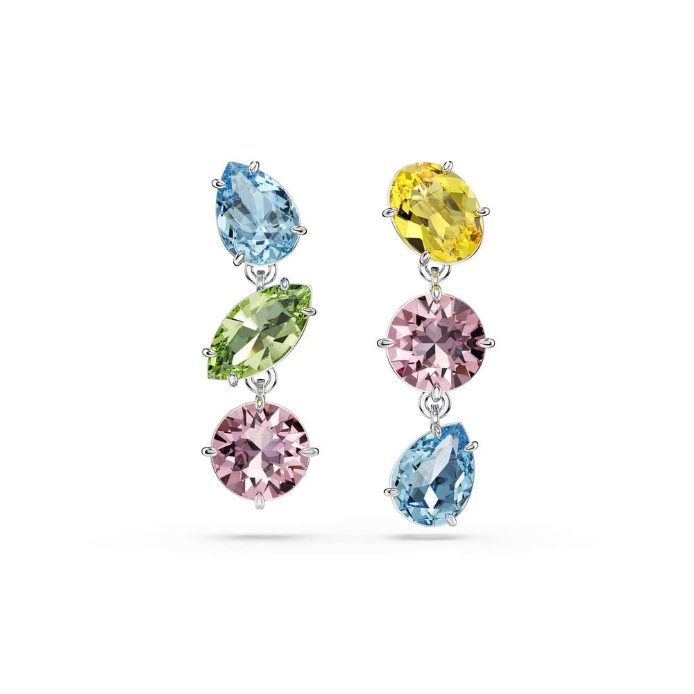 Brincos Swarovski Gema Drop em ródio multicolorido assimétrico