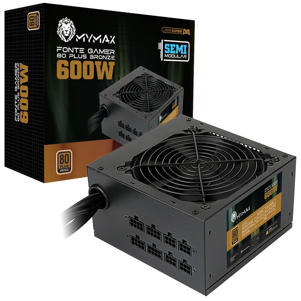 Fonte ATX 600W Semi Modular 80 Plus Bronze PFC Ativo MYMAX