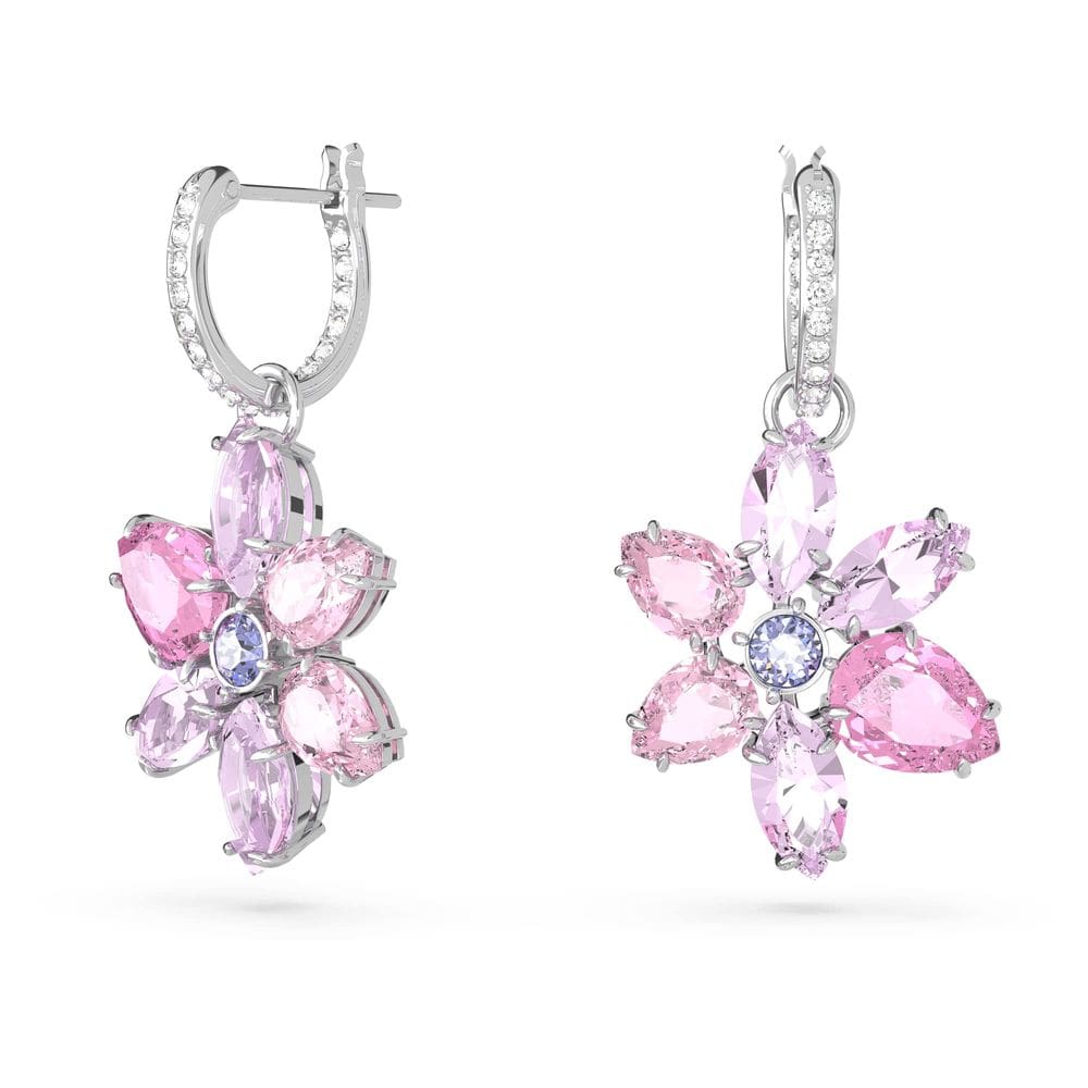 Brincos Swarovski Gema Flower Motif com cristais roxos