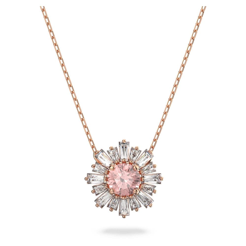 Colar com pingente Swarovski Sunshine com rosa e cristal transparente