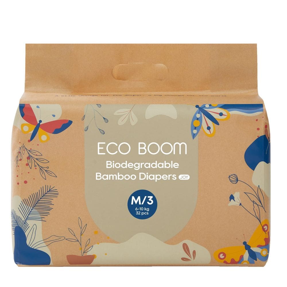 Fraldas ECO BOOM Tamanho 3 Embalagem sustentável de viscose de bambu