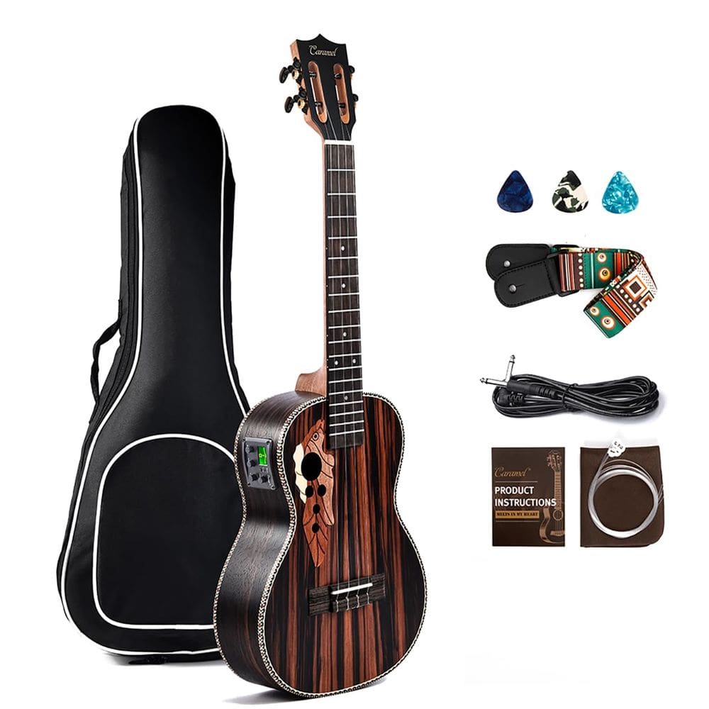 Ukulele Caramel CT904 Ebony Tenor 26” LCD elétrico com kit