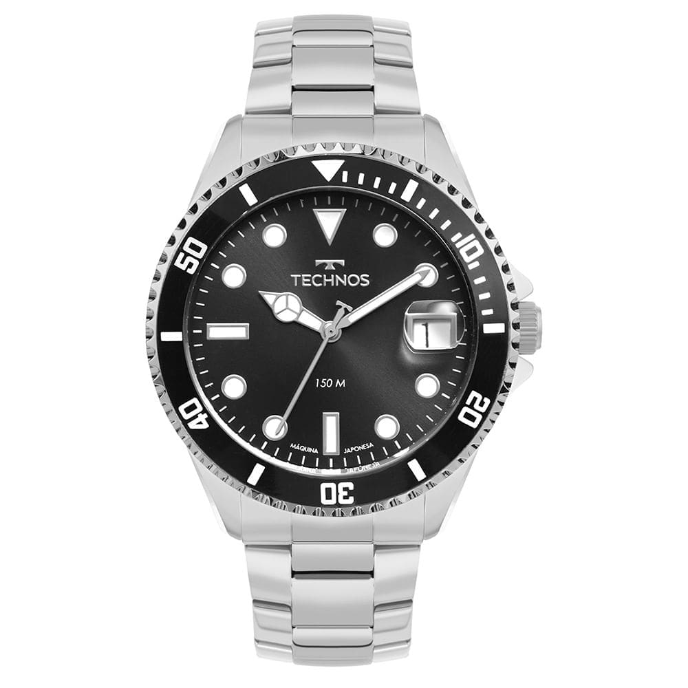 Relógio TECHNOS masculino acqua prata preto 2415DY/1P