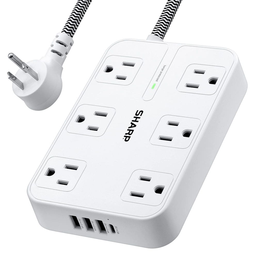 Protetor de sobretensão Power Strip SHARP 6 tomadas 4 portas USB