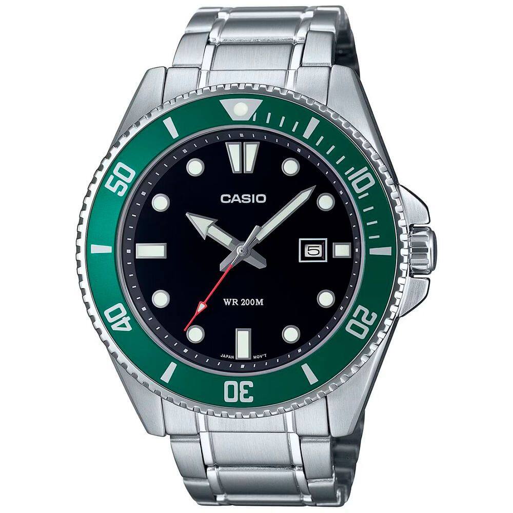 Relógio CASIO masculino analógico prata verde MDV-107D-3AVDF