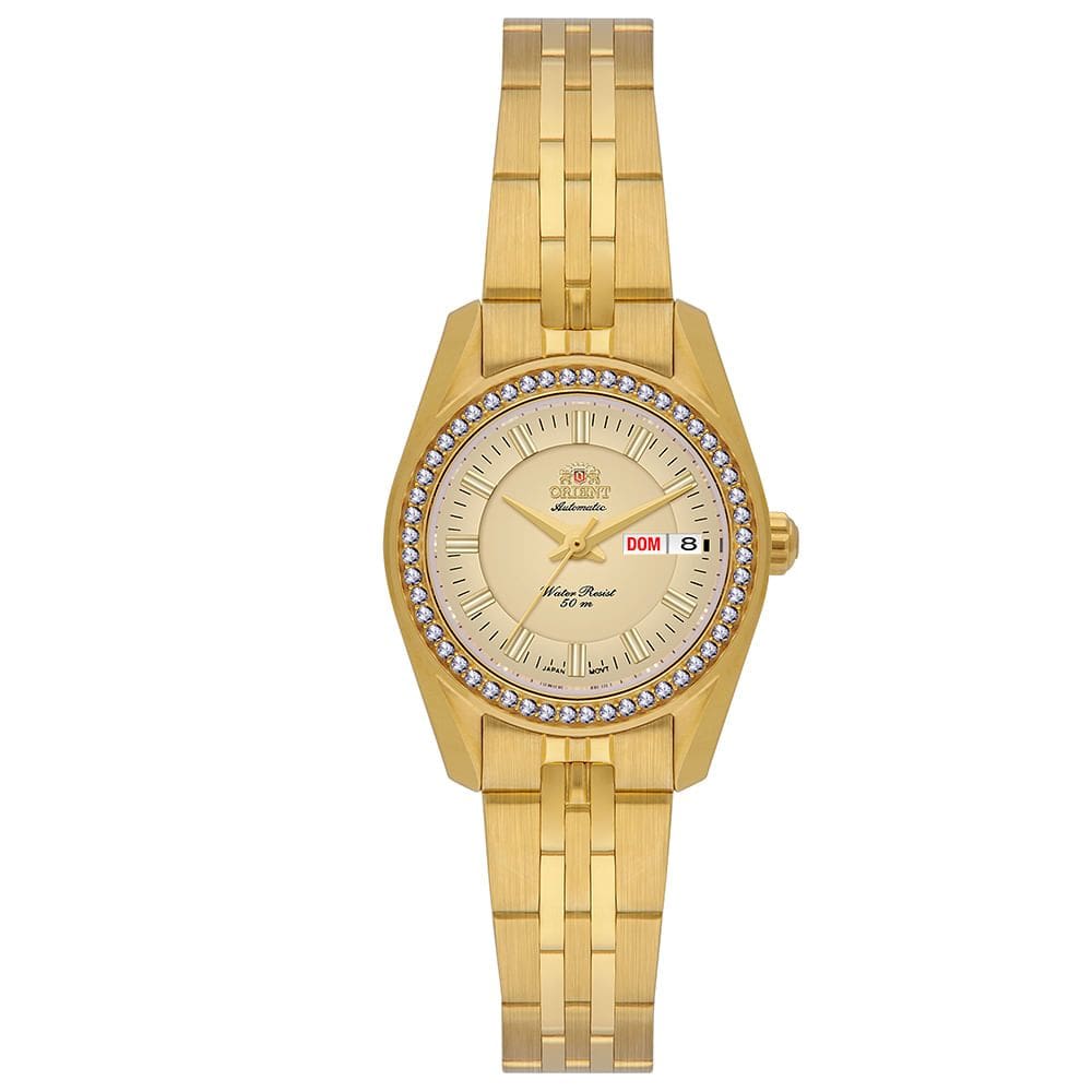 Relógio ORIENT feminino automático dourado NH6GG006 C1KX