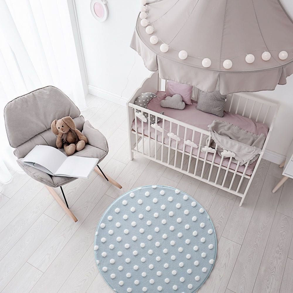 Tapete Infantil Jolitex Mimo Poá Azul Redondo 100cm