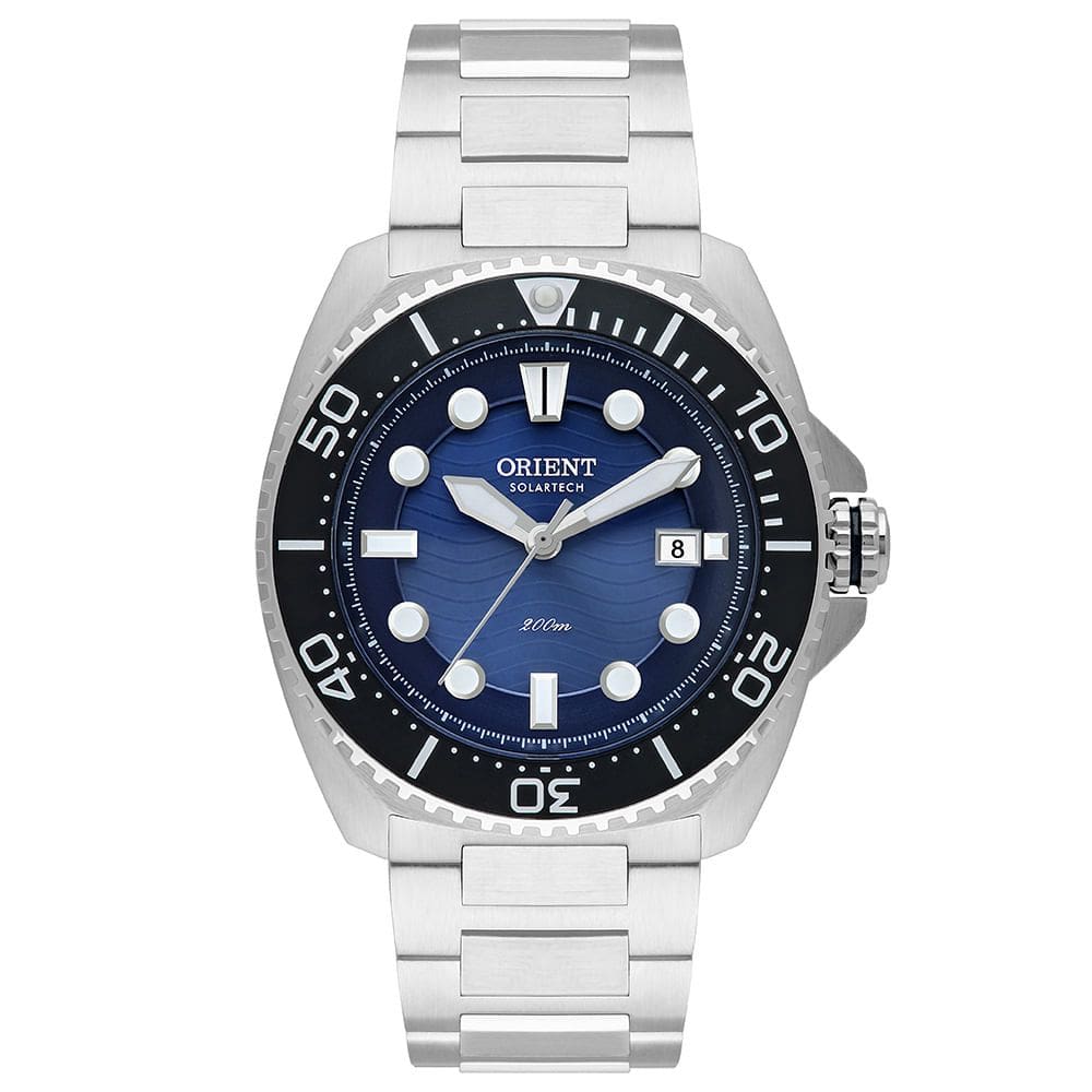 Relógio ORIENT masculino solar prata azul MBSS1471 D1SX