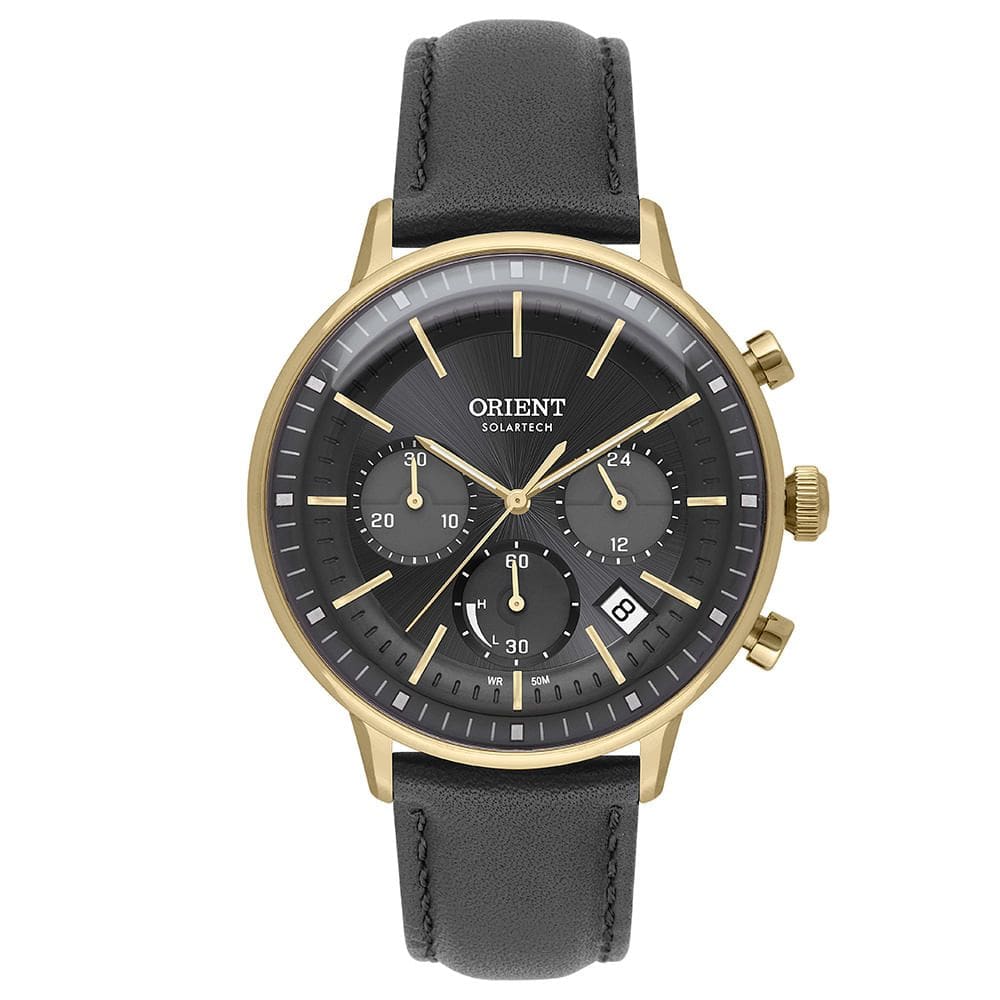 Relógio ORIENT masculino cronógrafo solar couro MGSCC010 G1PX