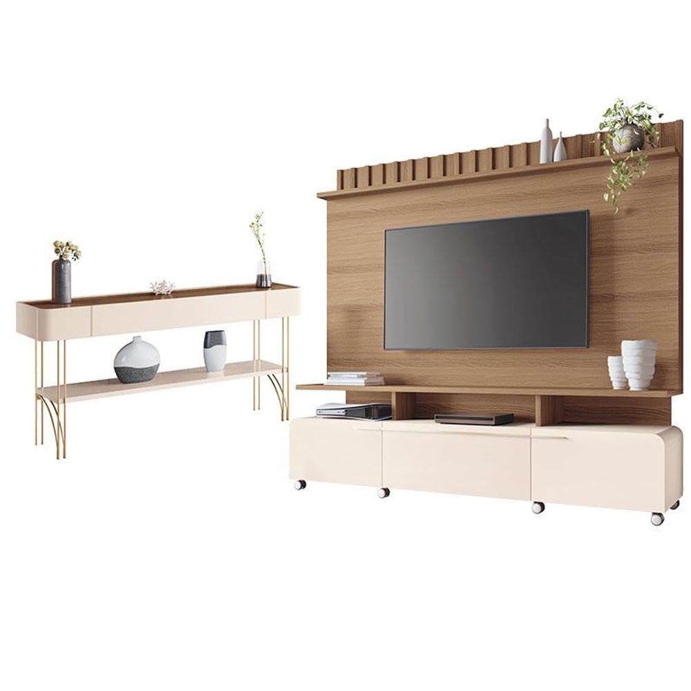 Estante Home Theater Artís e Aparador Vivant Castanho Off White – HB Móveis