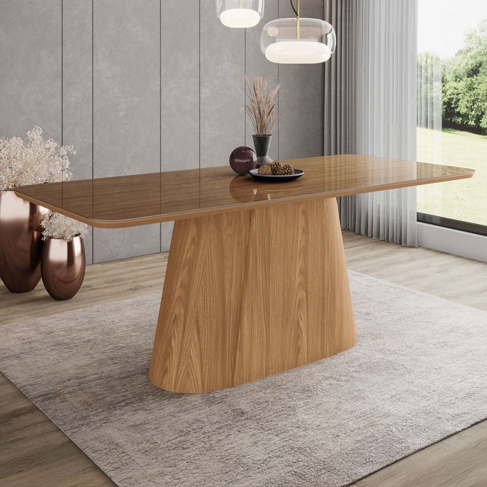 Mesa de Madeira Olívia 200 Cm com Vidro Natural - Henn