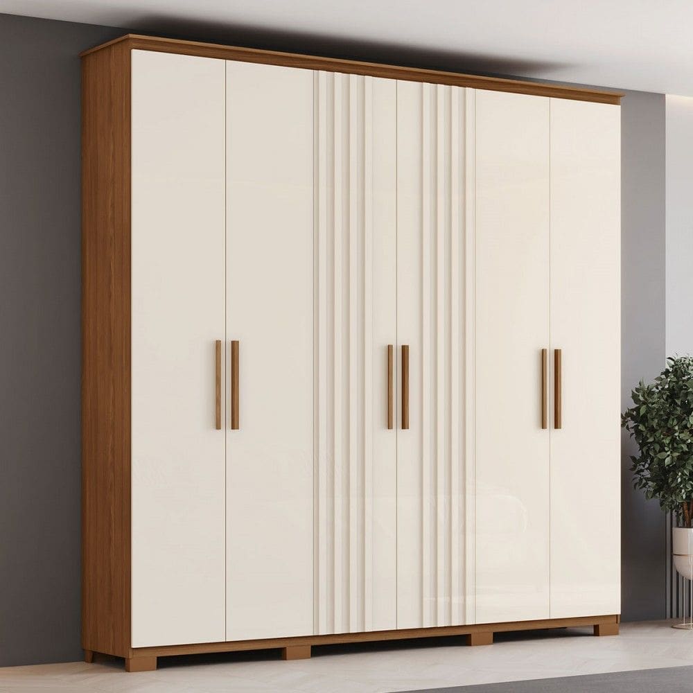 Guarda-Roupa Casal ávila Soft 6 Portas 4 Gavetas Ripado Natural/Off White - Henn