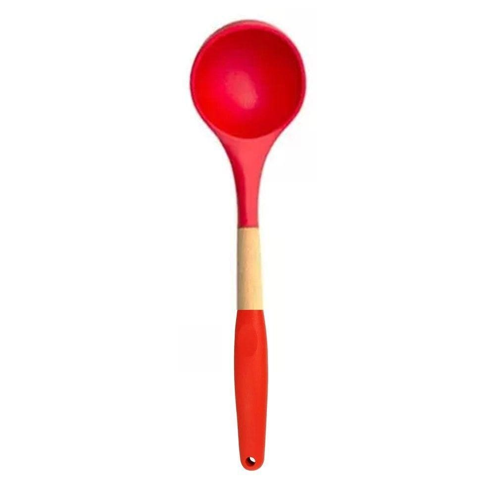 Concha De Silicone Com Cabo Madeira Para Feijão E Molho Em Casa Tem