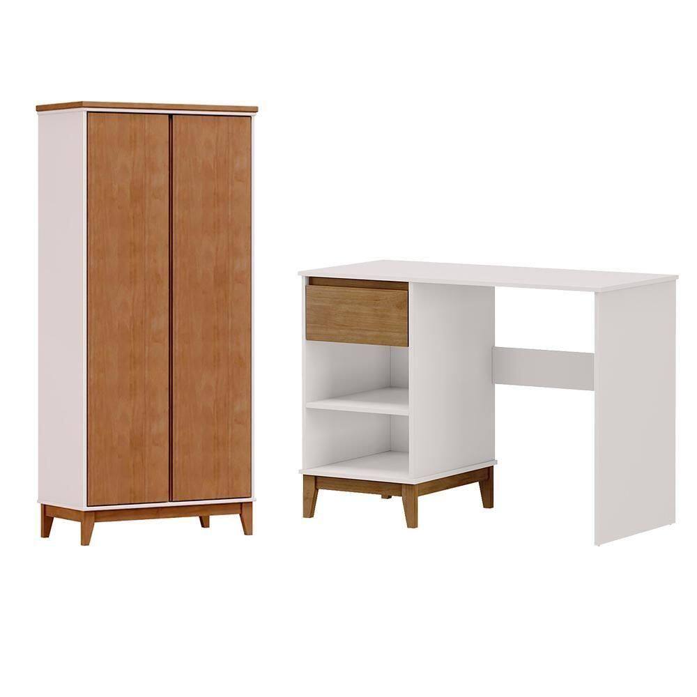 Mesa Escrivaninha E Armario Escritorio Mdf Off White Freijo Milani Store