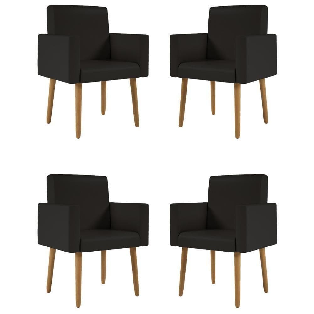 Kit 04 Poltronas Decorativa Recepção Courino Balaqui Courino Preto