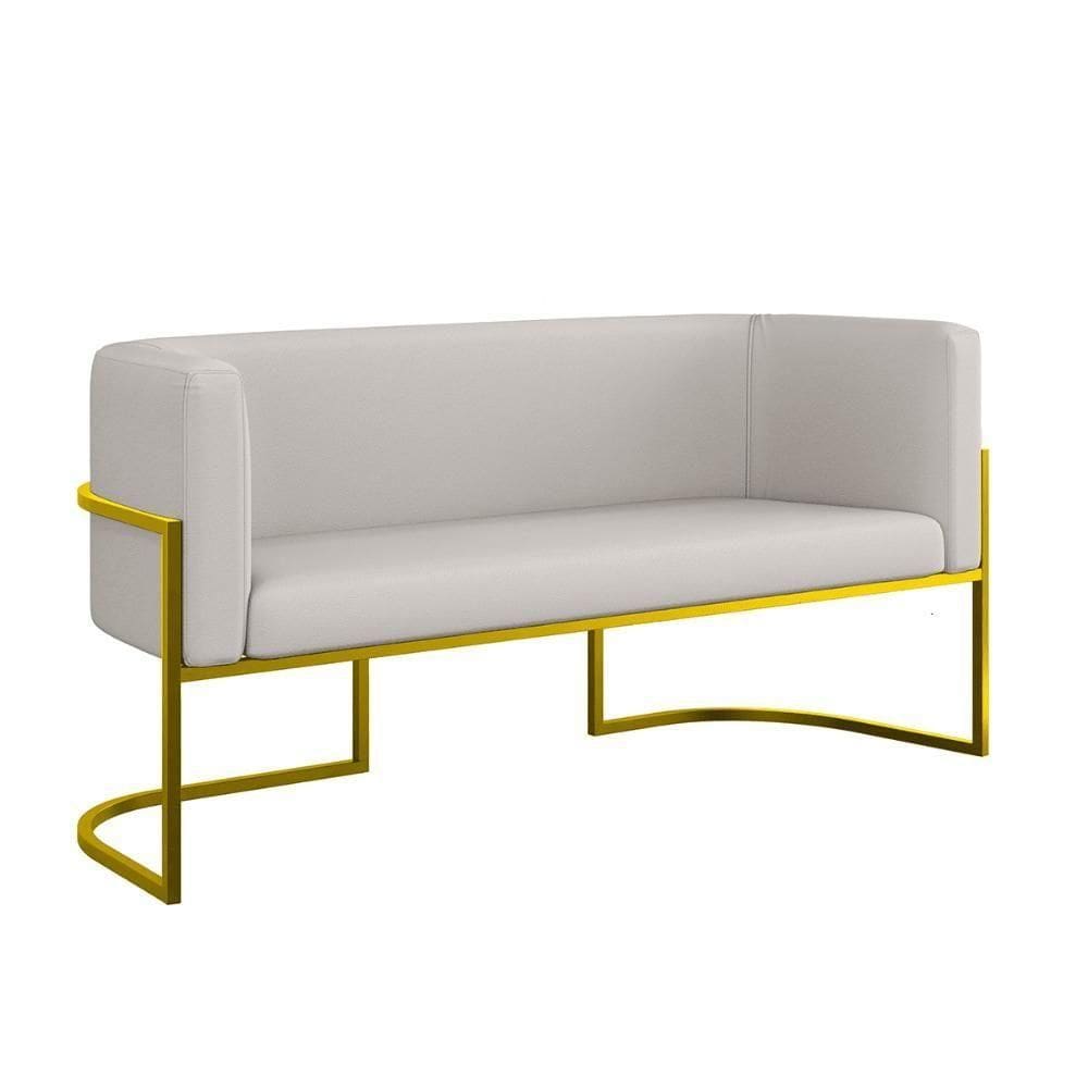 Sofá 2 Lugares Base Metal Dourada Reforçada Recepção Corino Cor:bege Bege
