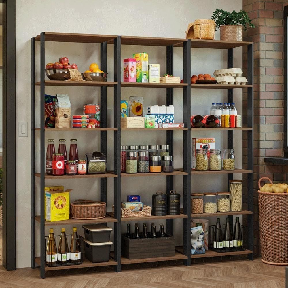 Armário Estante Multiuso Organizador Despensa 15 Prateleiras 177cm Rustic/preto Madesa