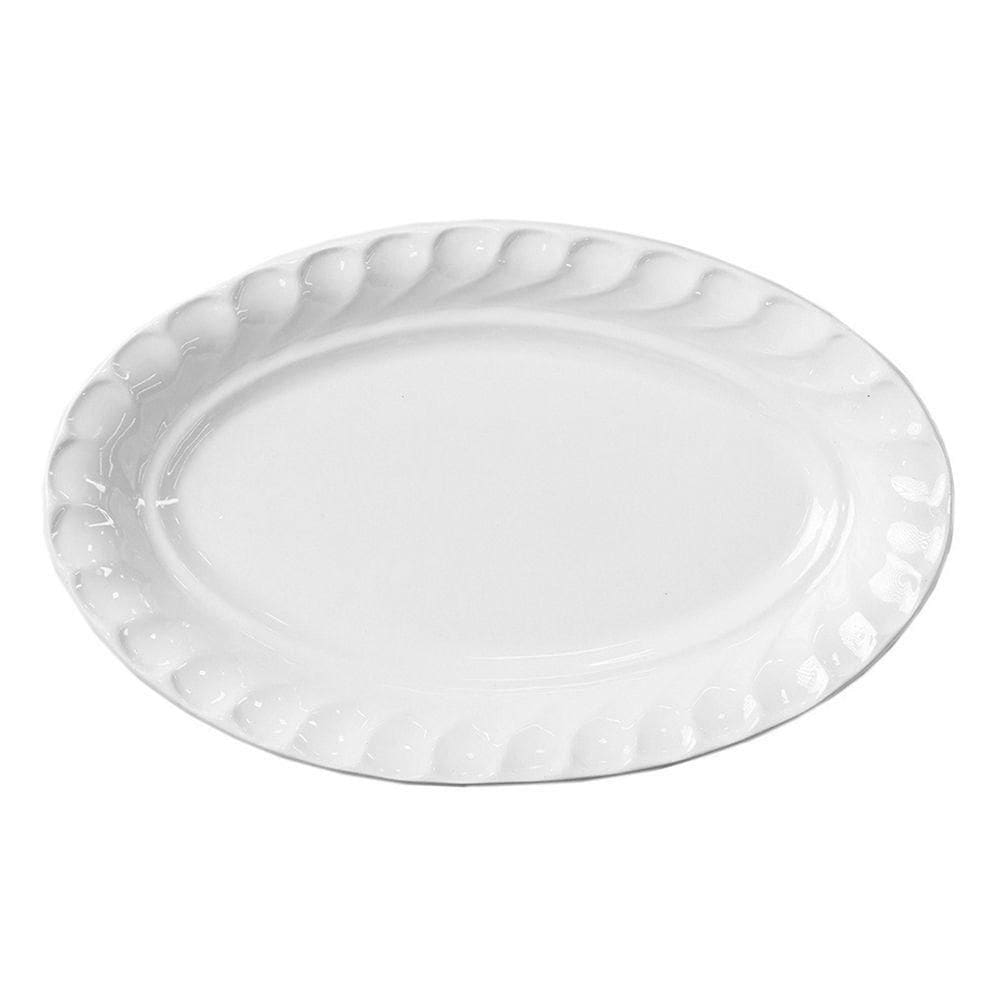 Travessa De Cerâmica 29cm Branca Oval Borda Frisada Cozinha Alimentos Class