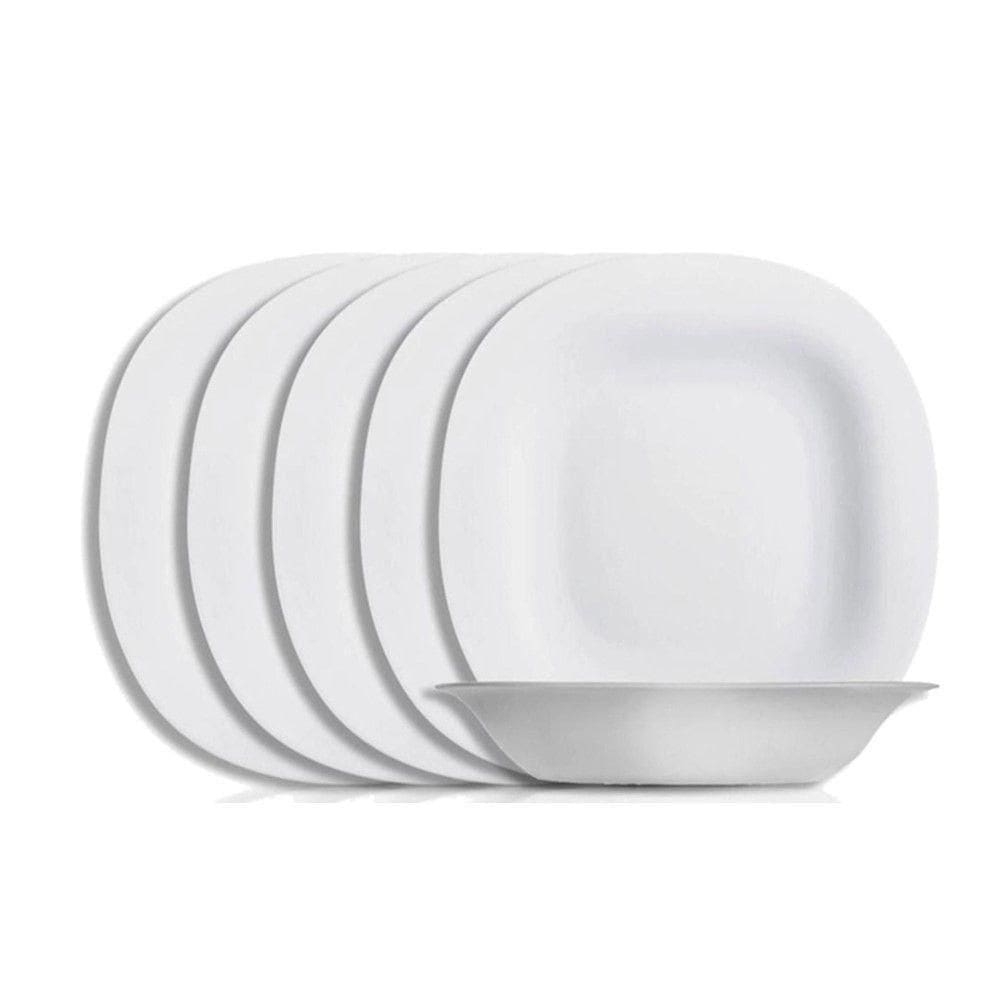 Jogo 6 Prato Fundo Branco Quadrado Square 22cm Vidro Opalino Sopa Massas Em Casa Tem