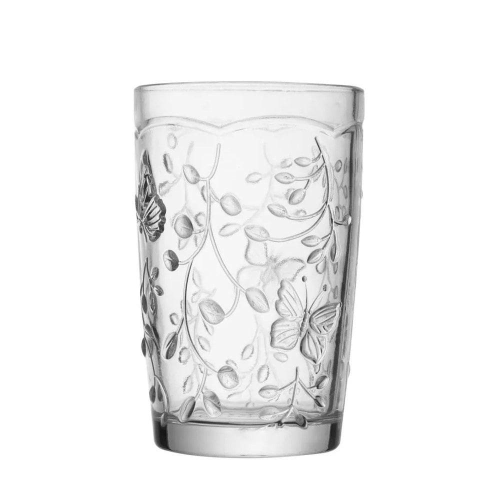 Jogo 6 Copo De Vidro New Butterfly Borboleta Flores Cristal Ecológico 330ml Lyor