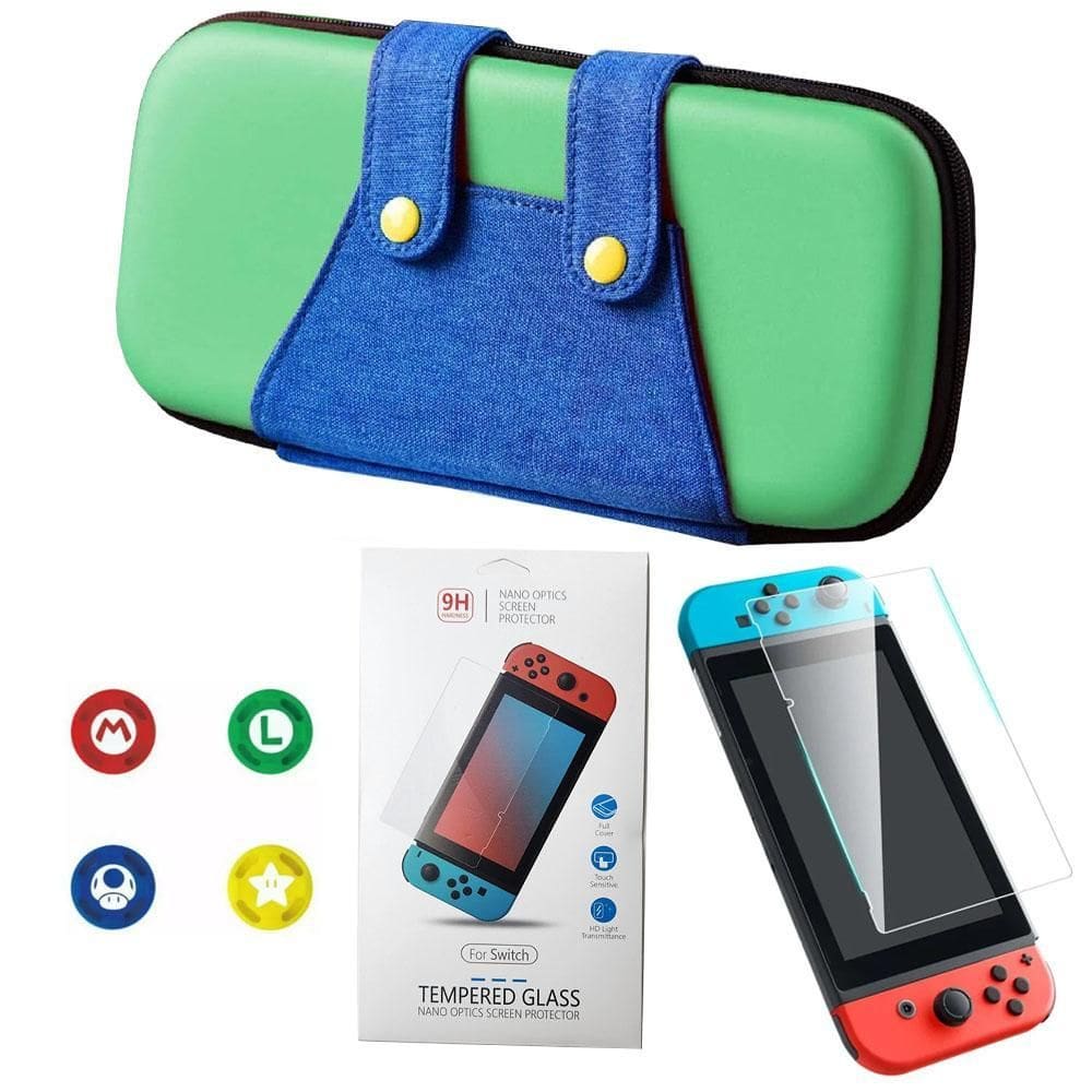 Case Nintendo Switch V1 V2 Luigi + Película Vidro + 4 Grips