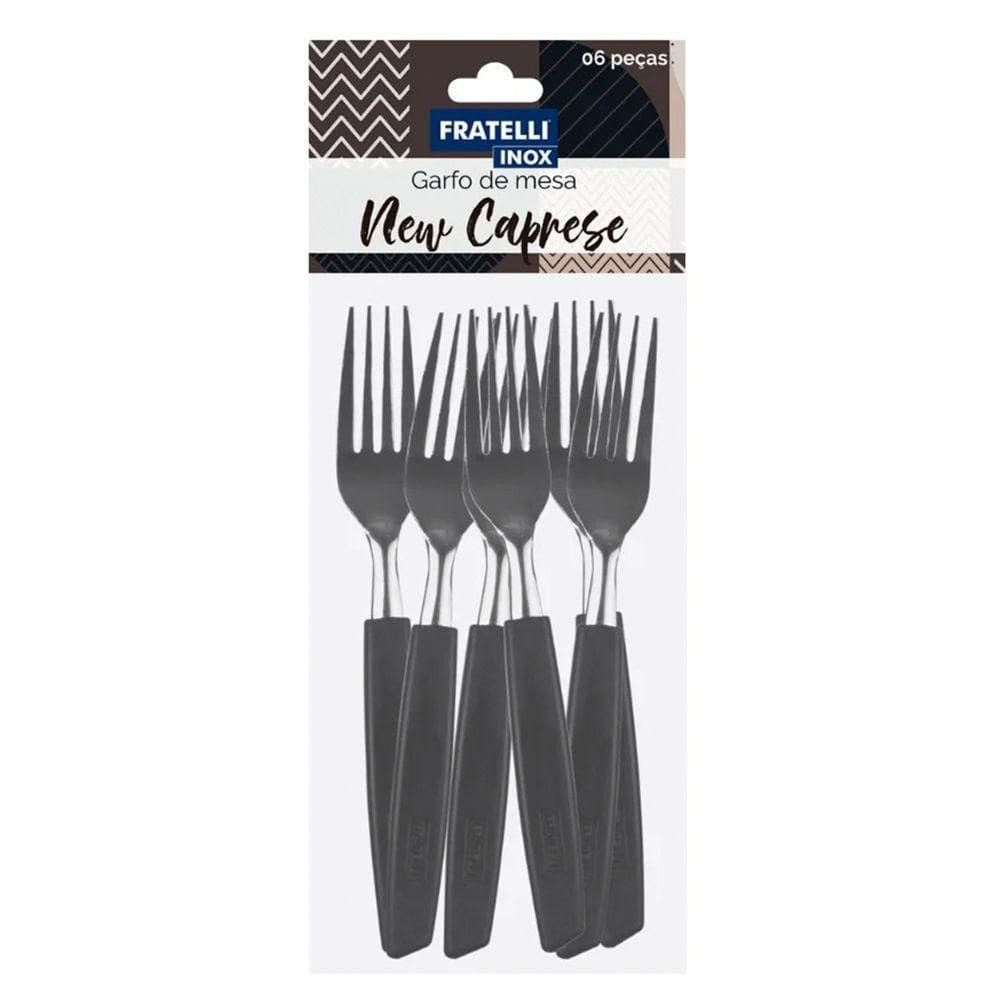 Jogo 12 Garfos E 12 Facas De Mesa Jantar New Caprese Preto Fratelli Inox