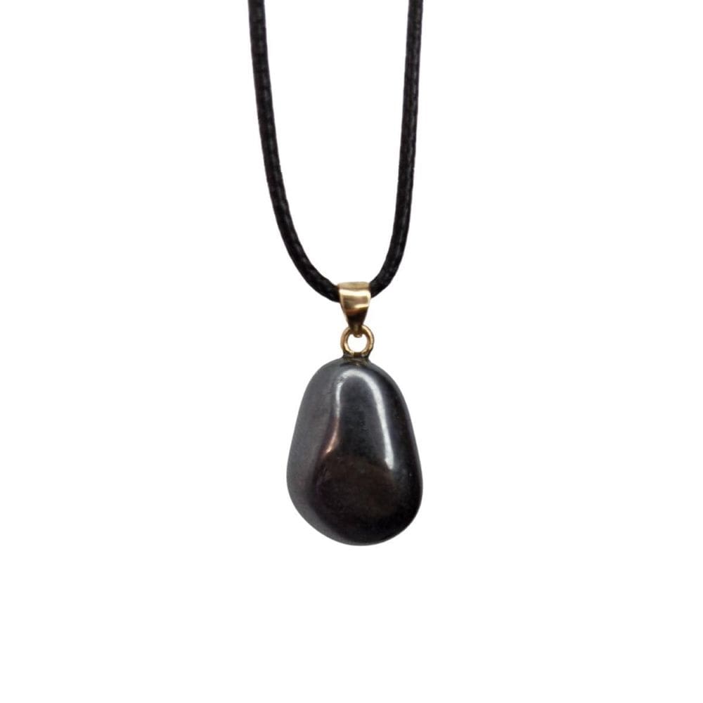 Colar Cordão Com Pingente De Pedra Hematita Rolada Natural