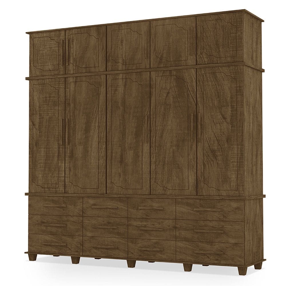Guarda Roupa Roupeiro Casal Berlim 5 Portas 12 Gavetas com Maleiro Malbec Luapa
