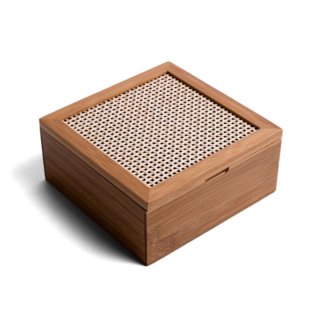 caixa organizadora decorativa de bambu 4 nichos de palha xadrez multiuso - Oikos