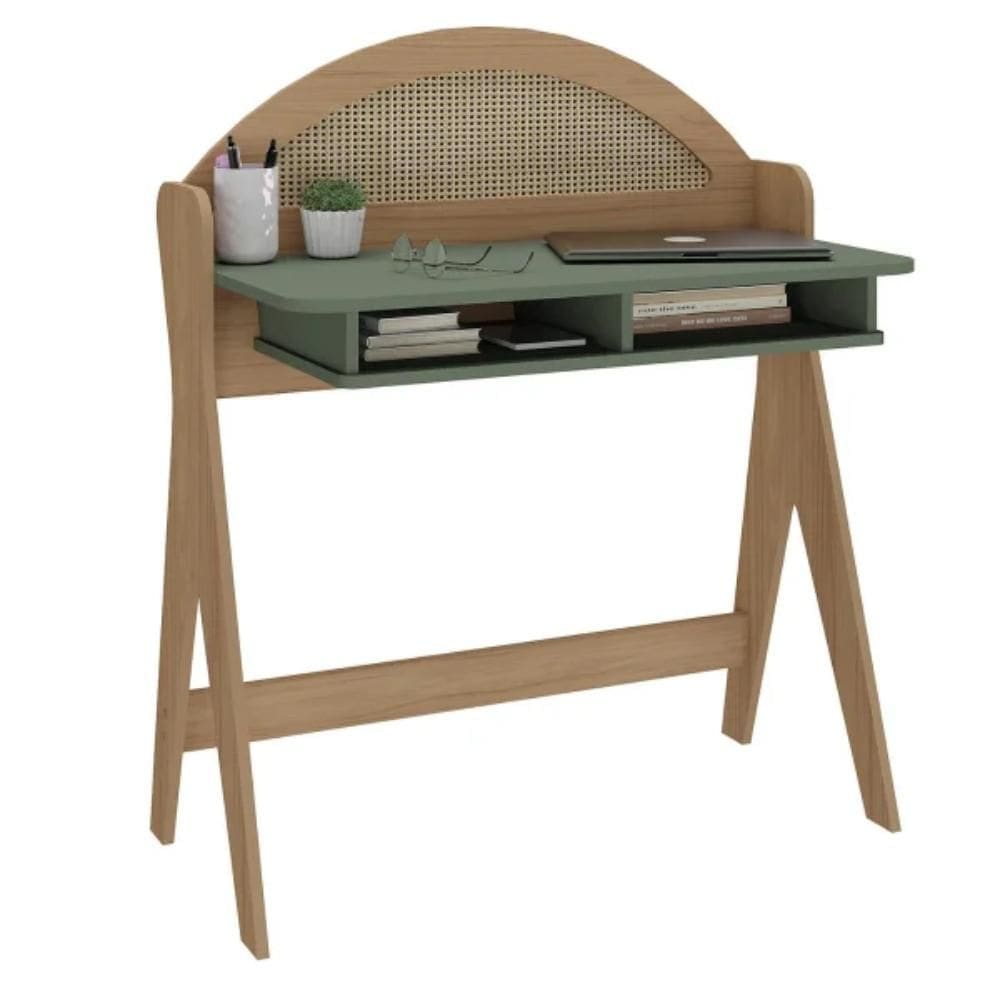 Escrivaninha 2 Nicho em MDF Ceci Carvalho e Verde Menta