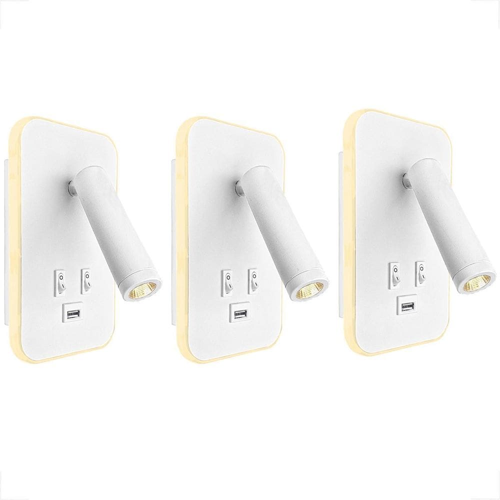 3 Arandela Spot Leitura Foco Móvel Led Interruptor Usb Bet79