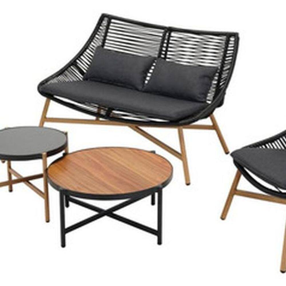 Conjunto De Jardim Preto 5 Pecas De Aluminio E Rattan