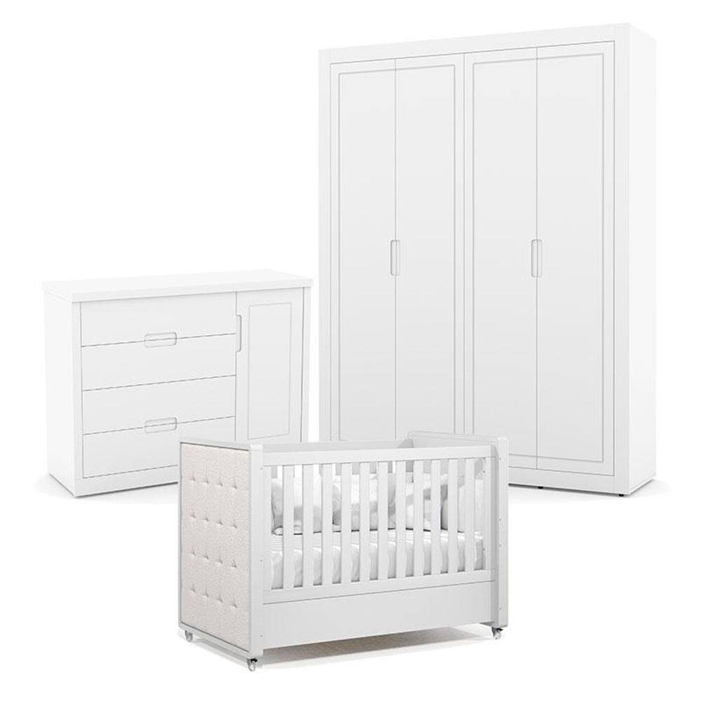 Quarto de Bebe 4 Portas Tutto New Branco Acetinado com Capitonê New Boucle - Matic