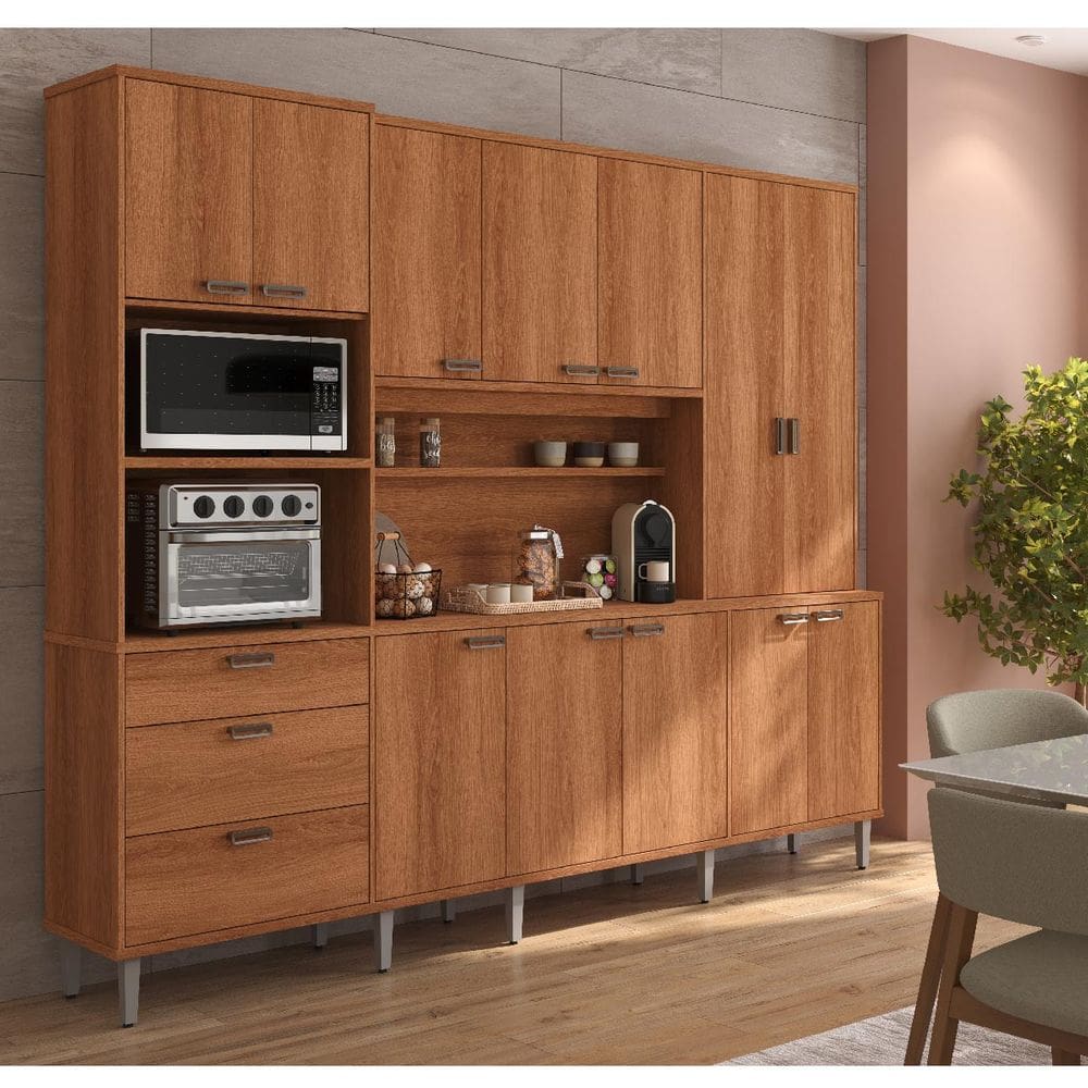 Armário de Cozinha 12 Portas 3 Gavetas Pulse Jequitibá - Lukaliam