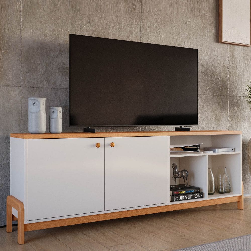 Rack para TV até 75 polegadas 2 Portas Sunny Off White/Jequitibá - Lukaliam