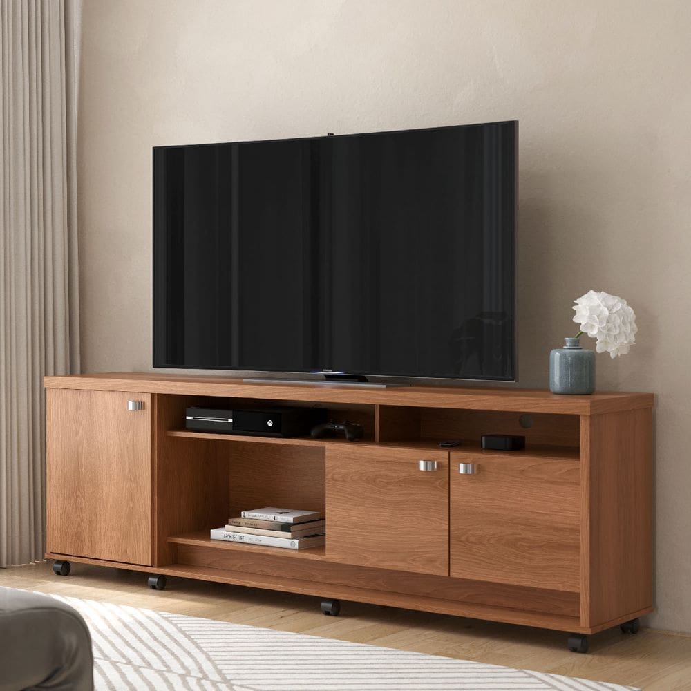 Rack Dallas para TV até 75 polegadas com 3 Portas e Rodízio Jequitibá - Lukaliam