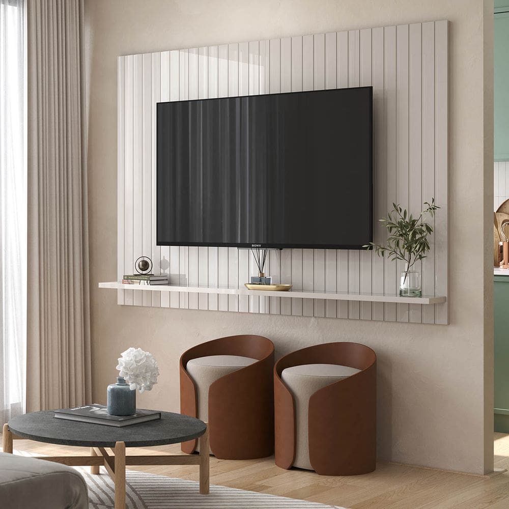 Painel Dallas para TV até 75 polegadas com 1 Prateleira Off White/Jequitibá - Lukaliam