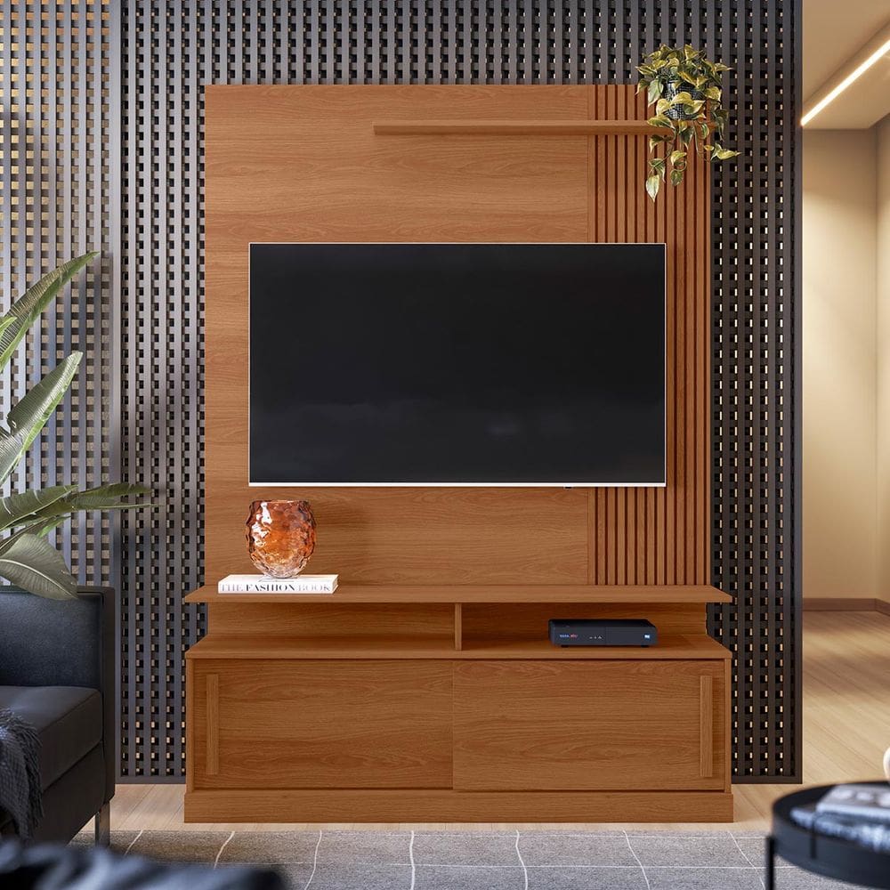 Estante Home para TV até 60 Polegadas 2 Portas Correr Prateleira e Rodízio Chicago Jequitibá - Lukaliam