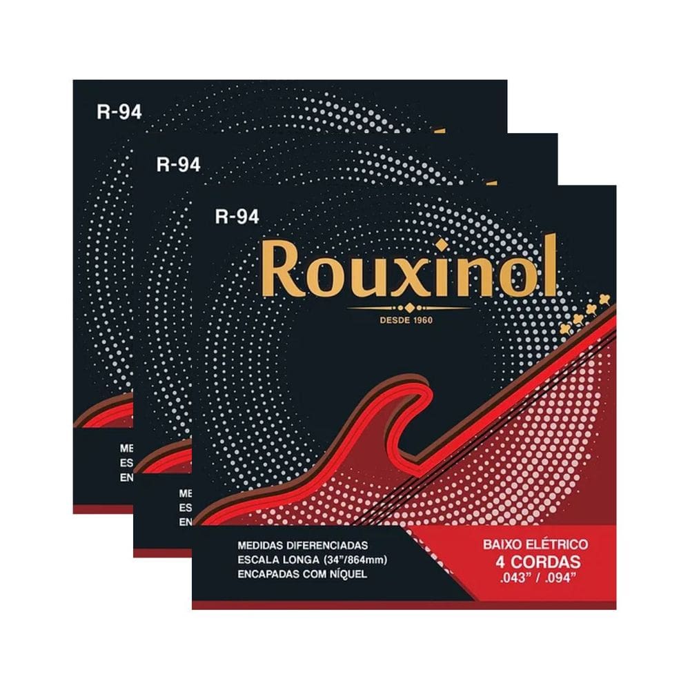 Kit 3 Encordoamento Baixo Elétrico 4 Cordas R94 0.43\" Rouxinol PRR94L