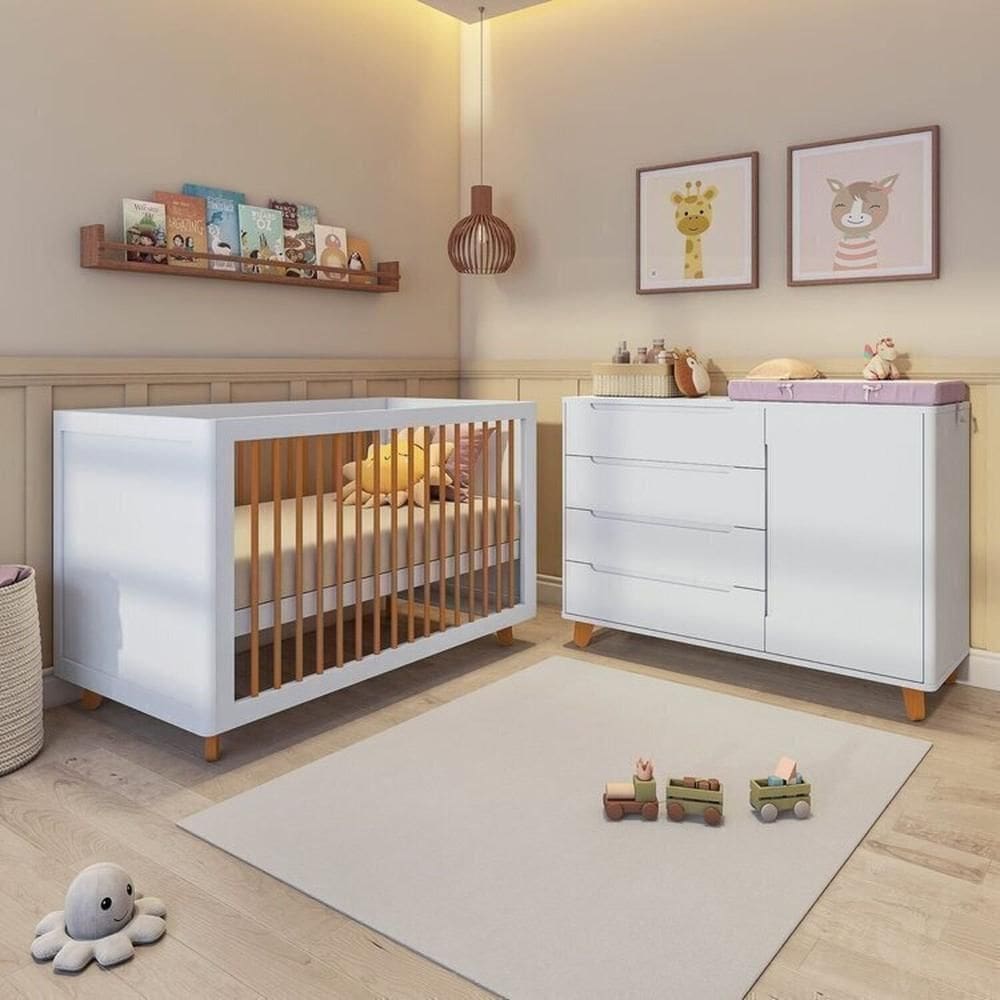 Conjunto Berço e Cômoda em Tampo Mdf Baby Tubbi Casatema Branco
