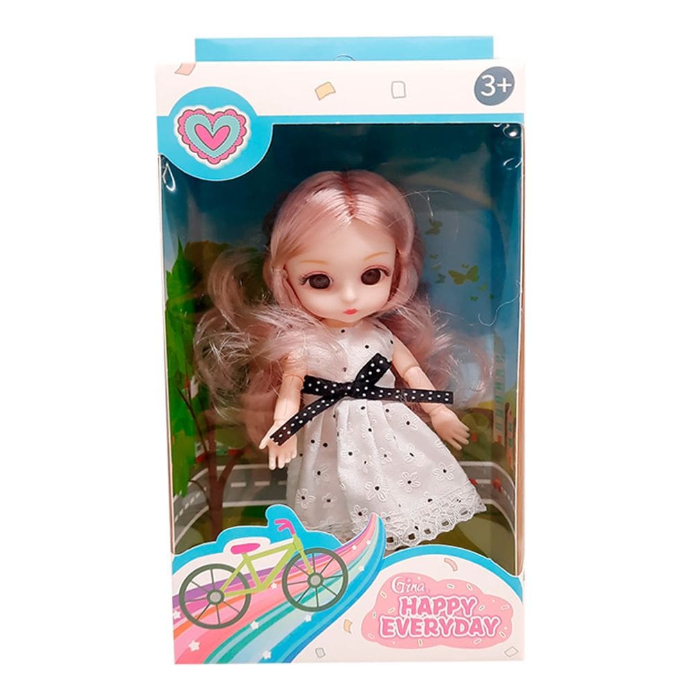 Mini Boneca Gina Happy Everyday com Vestido Fashion Branco 15cm T048 - BBR Toys