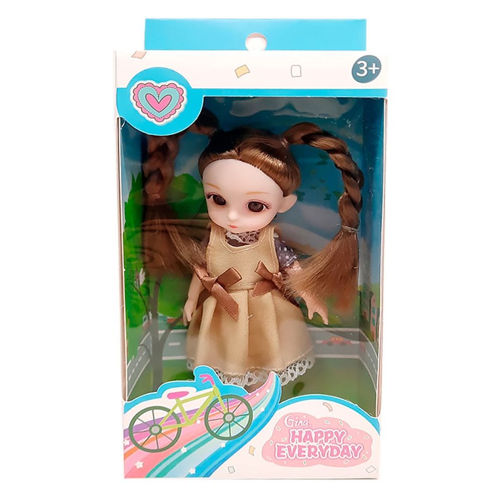 Mini Boneca Gina Happy Everyday com Vestido Fashion Bege 15cm T048 - BBR Toys