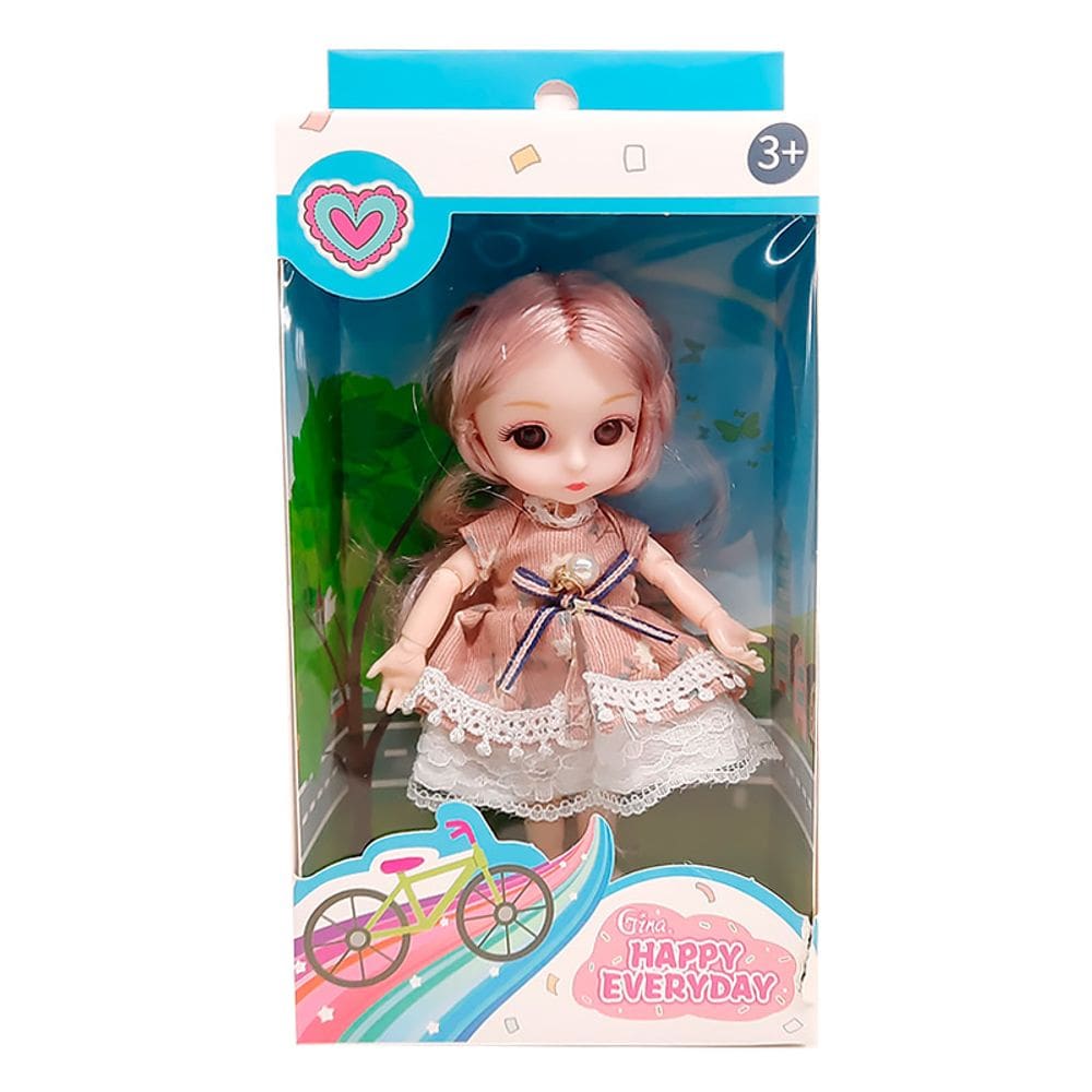 Mini Boneca Gina Happy Everyday com Vestido Fashion Rosê 15cm T048 - BBR Toys