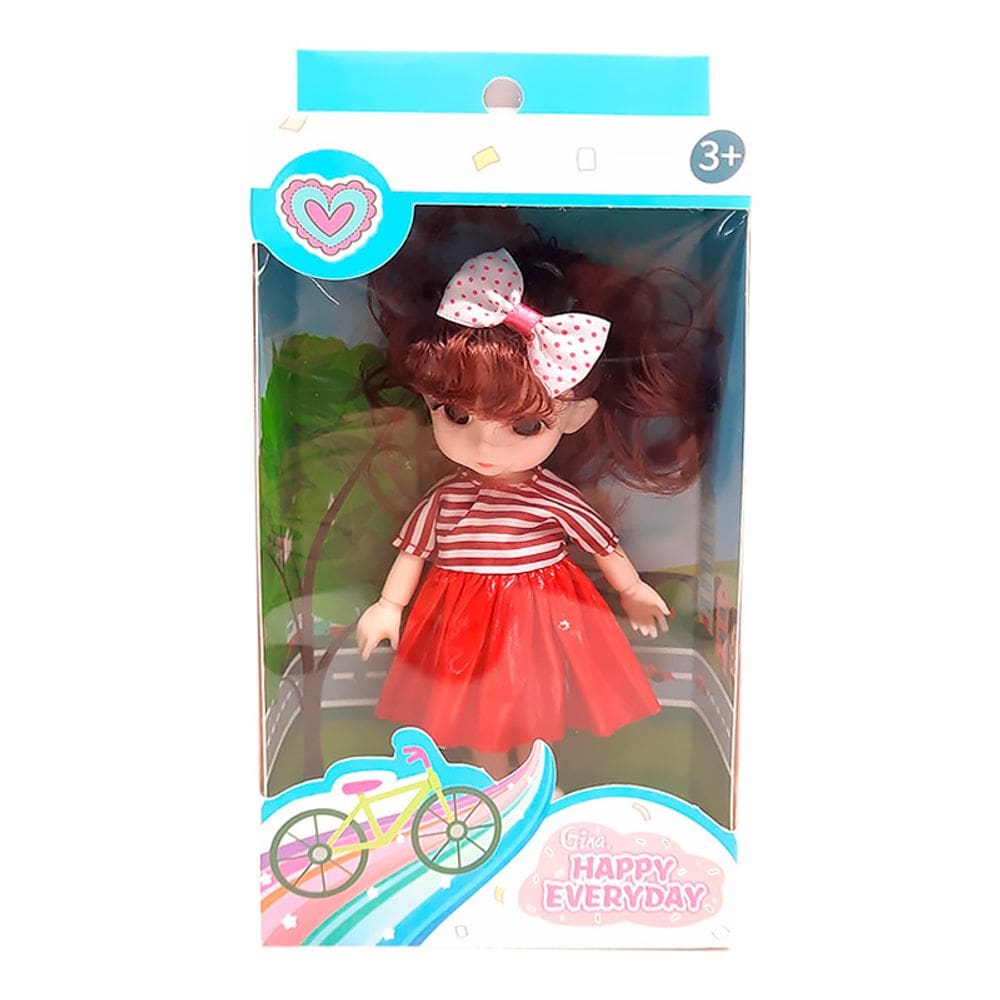 Mini Boneca Gina Happy Everyday com Vestido Fashion Vermelho 15cm T048 - BBR Toys