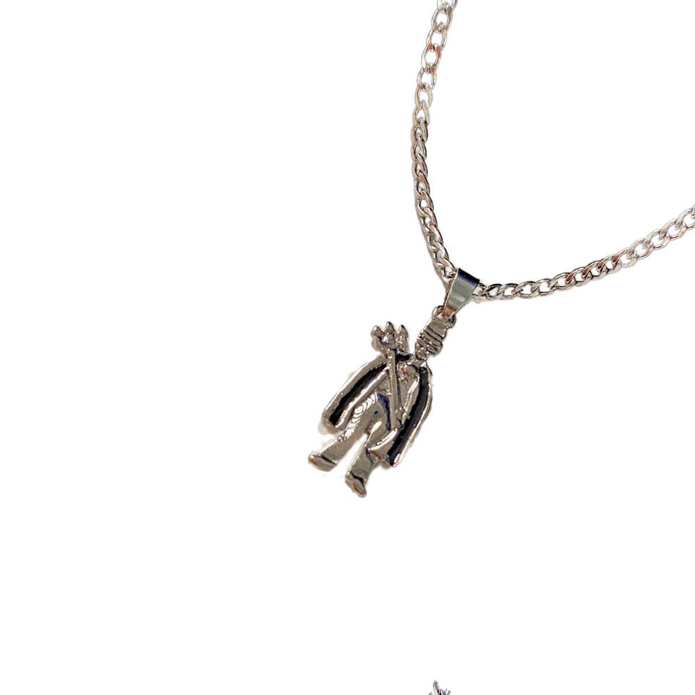Colar Corrente Pingente Exu Capa Preta 3 cm Metal Niquelado
