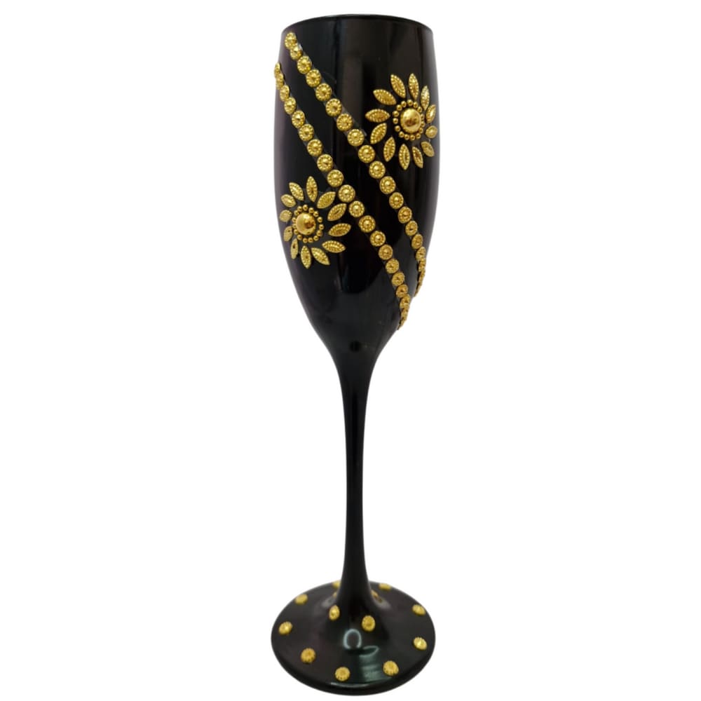 Taça Vidro Pomba Gira Dama da Noite Preto e Dourado 190 ml