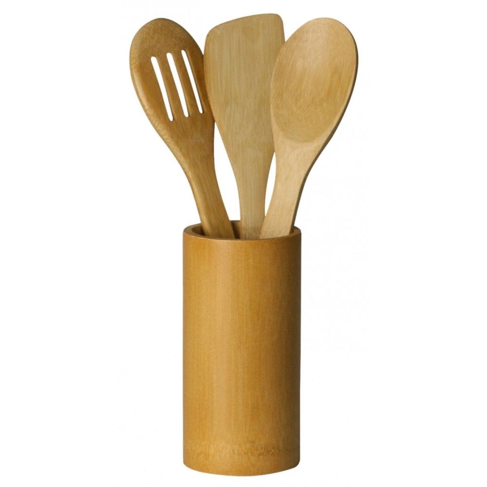Conjunto 3 Utensílios de Cozinha e Suporte de Bambu Lyor