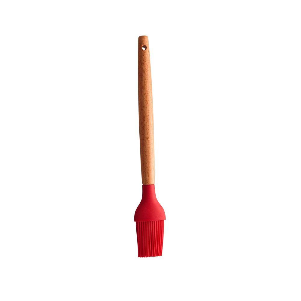 Pincel Culinário Silicone Vermelho C/ Cabo de Bambu Charmy Lyor